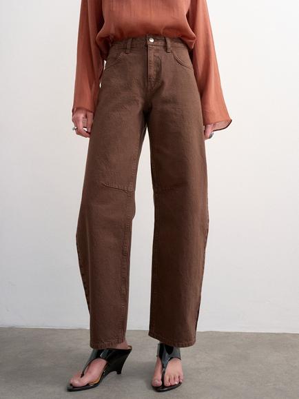 Topshop Mid Rise Barrel Leg Jeans, Brown, Brown