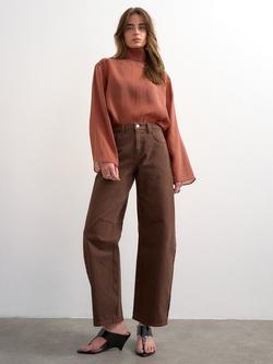 Topshop Barrel Leg High Rise Jeans, Brown - view 2, Brown