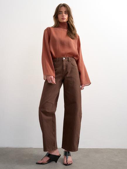 Topshop Mid Rise Barrel Leg Jeans, Brown - view 2, Brown