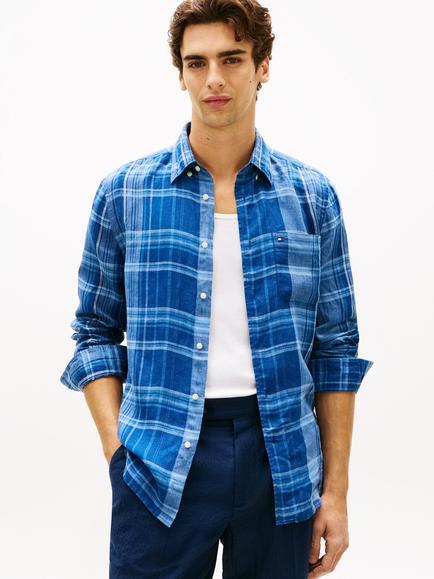 Tommy Hilfiger Regular Fit Madras Check Pure Linen Shirt, Blue Navy, Blue Navy