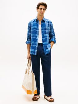 Tommy Hilfiger Regular Fit Madras Check Pure Linen Shirt, Blue Navy - view 2, Blue Navy