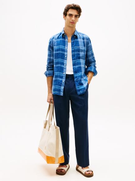 Tommy Hilfiger Regular Fit Madras Check Pure Linen Shirt, Blue Navy - view 2, Blue Navy
