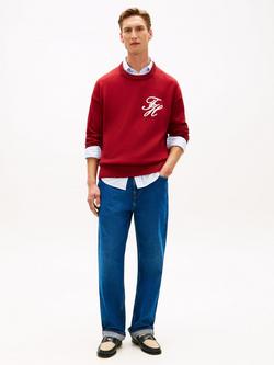 Tommy Hilfiger Logo Embroidery Chunky Crew Neck Jumper, Red Burgundy - view 2, Red Burgundy