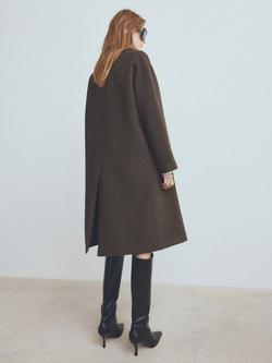 Mango Dogtooth Oversized Wool Blend Coat, Brown - view 2, Brown