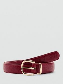 Mango Oval Buckle Faux Leather Belt, Red, Red