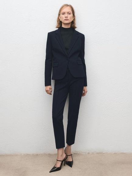 Mango Single Button Tailored Blazer, Marine, Marine