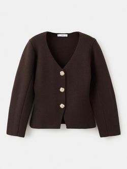 Mango Jewel Button Knit Blazer Jacket, Chocolate, Chocolate