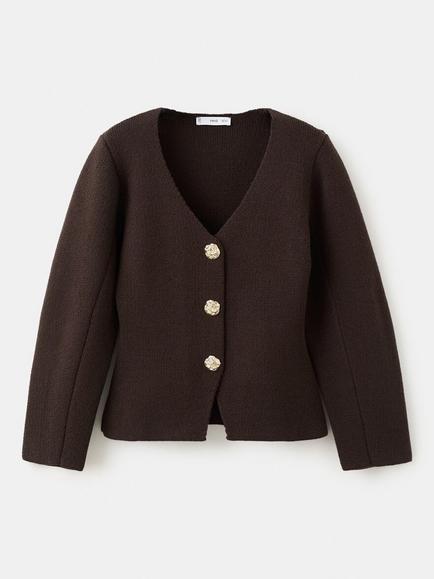 Mango Jewel Button Knit Blazer Jacket, Chocolate, Chocolate