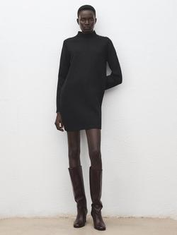 Mango Funnel Neck Button Shoulder Mini Dress, Black, Black