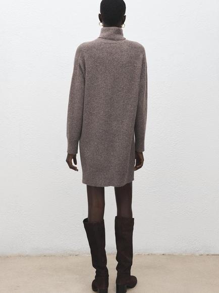 Mango Roll Neck Jumper Mini Dress, Taupe - view 2, Taupe