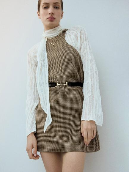 Mango Houndstooth Mini Dress, Camel, Camel