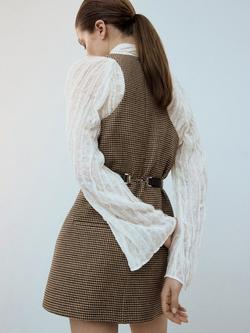 Mango Houndstooth Mini Dress, Camel - view 2, Camel