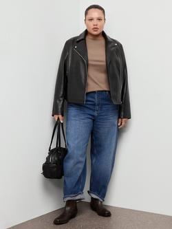 Mango Mid Rise Relaxed Ankle Grazer Jeans, Dark Blue, Dark Blue