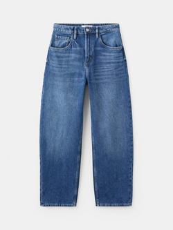 Mango Mid Rise Relaxed Ankle Grazer Jeans, Dark Blue - view 2, Dark Blue