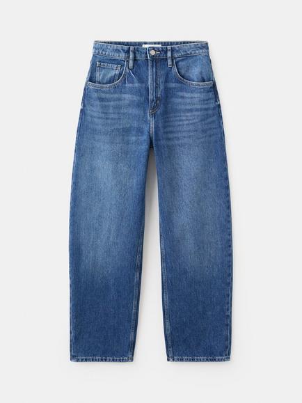 Mango Mid Rise Relaxed Ankle Grazer Jeans, Dark Blue - view 2, Dark Blue