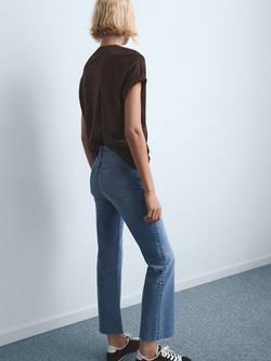 Mango Mid Rise Flared Cropped Jeans, Mid Blue - view 2, Mid Blue