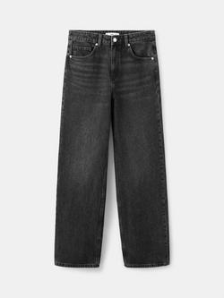 Mango Low Rise Straight Ankle Jeans, Black, Black