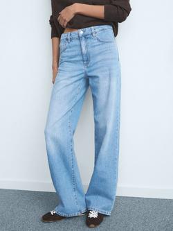 Mango High Rise Wide Leg Jeans, Mid Blue, Mid Blue