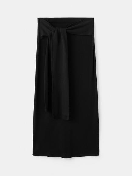 Mango Wrap Detail Knitted Midi Skirt, Black, Black