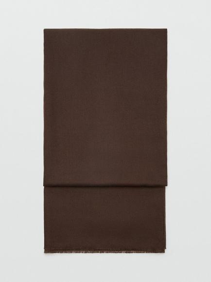 Mango Draped Frayed Trim Scarf, Chocolate