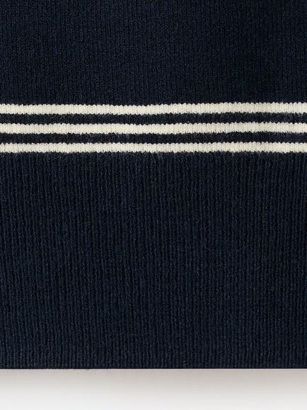 Mango Stripe Knit Polo Shirt, Navy - view 2, Navy