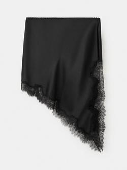 Mango Lace Trim Asymmetric Skirt, Black, Black