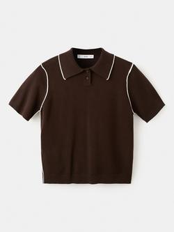 Mango Colour Contrast Knit Polo Shirt, Chocolate, Chocolate