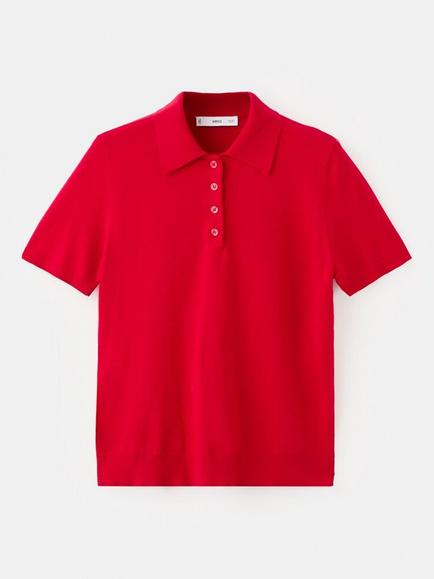Mango Polo Knit T-Shirt, Black, Red