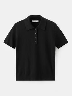 Mango Polo Knit T-Shirt, Black, Black