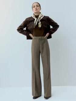Mango High Rise Dogtooth Straight Trousers, Camel, Camel