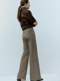 Mango High Rise Dogtooth Straight Trousers, Camel - view 2, Camel