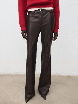 Mango Faux Leather Flared Trousers, Chocolate, Chocolate