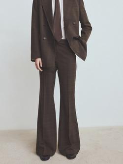Mango High Waist Flared Tailored Trousers, Brown, Brown