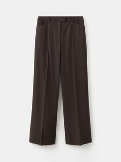 Mango Mid Rise Pleated Wide Leg Trousers, Brown, Brown
