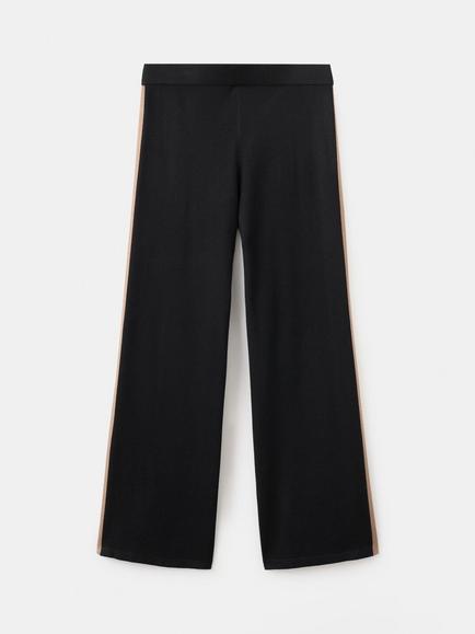 Mango High Rise Side Stripe Knitted Wide Leg Trousers, Black, Black