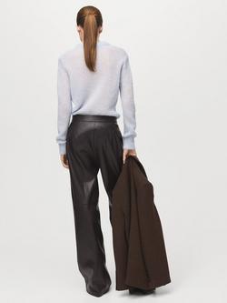 Mango Faux Leather Wide Leg Trousers, Chocolate - view 2, Chocolate