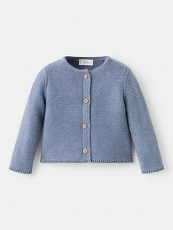 Mango Kids' Garter Stitch Button Up Cardigan, Blue, Blue