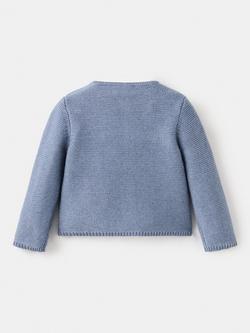Mango Kids' Garter Stitch Button Up Cardigan, Blue - view 2, Blue