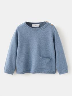 Mango Baby Knitted Button Neck Jumper, Blue, Blue