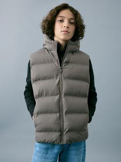 Mango Kids' Quilted Hooded Gilet, Taupe, Taupe
