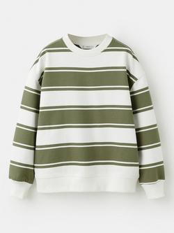 Mango Kids' Sudadera Cotton Stripe Sweatshirt, Khaki, Khaki