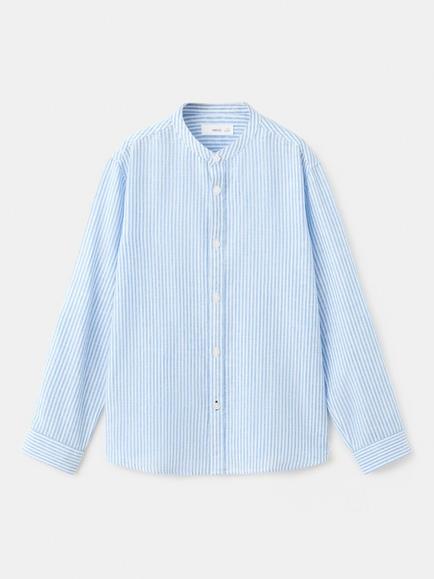 Mango Kids' Cotton-Linen Stripe Shirt, Blue, Blue