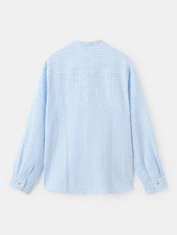 Mango Kids' Cotton-Linen Stripe Shirt, Blue - view 2, Blue