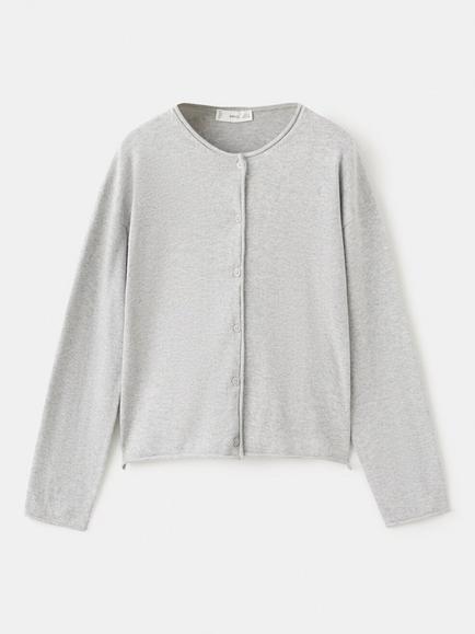 Mango Kids' Knitted Cotton Button Front Cardigan, Light Grey Melange, Light Grey Melange