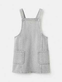Mango Kids' Cotton Sleeveless Pinafore Dress, Grey, Grey