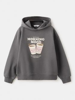 Mango Kids' Cotton Graphic Hoodie, Anthracite, Anthracite