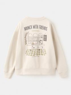 Mango Kids' Cotton Slogan Sweatshirt, Raw - view 2, Raw