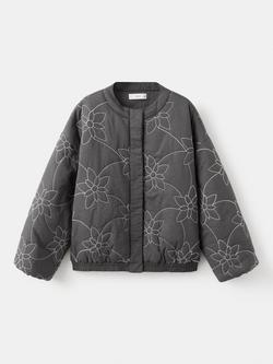 Mango Kids' Cotton Quilted Bomber Jacket, Anthracite, Anthracite