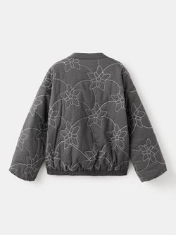 Mango Kids' Cotton Quilted Bomber Jacket, Anthracite - view 2, Anthracite