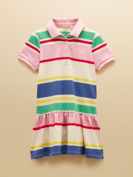 Joules Kids' Cotton Striped Polo Shirt Dress, Multi